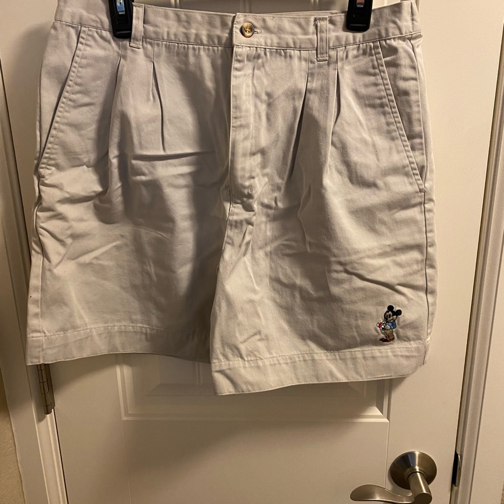 Vintage Disneyland Shorts L Khaki Ladies Zip Fly Mickey Mouse Embroidered Large